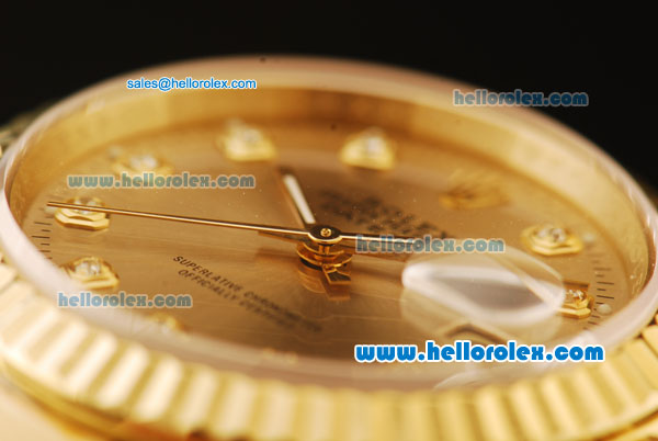 Rolex Datejust Automatic Movement ETA Coating Case with Gold Case and Strap-Diamond Markers - Click Image to Close